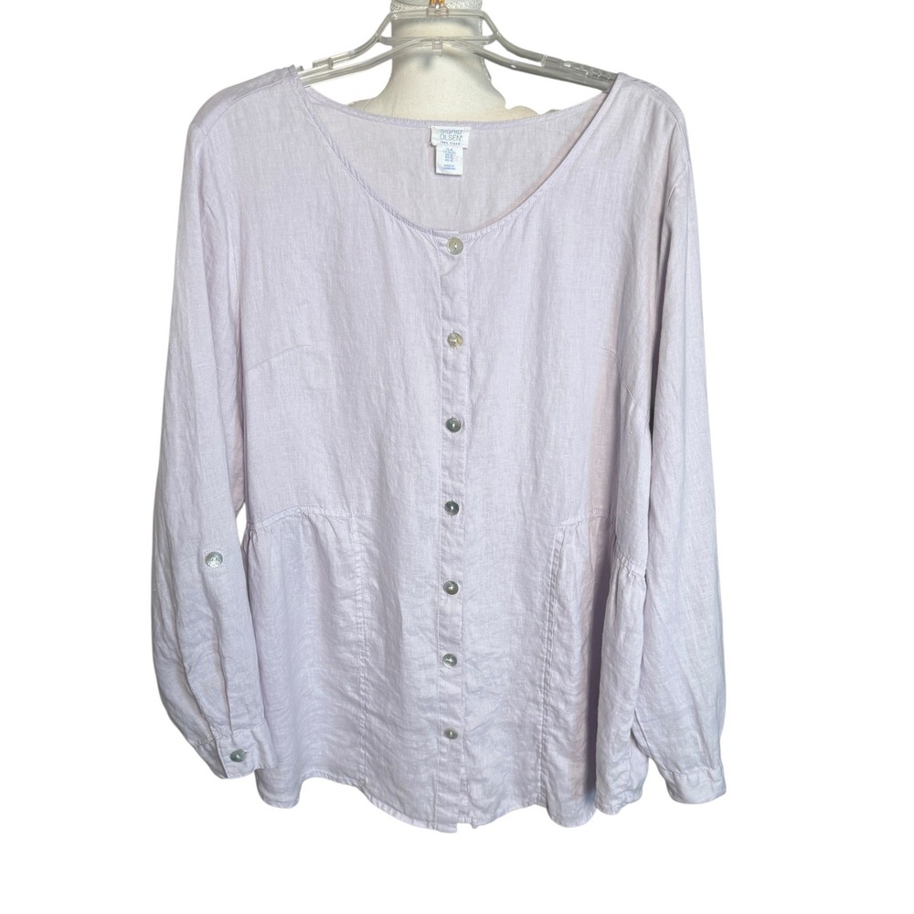 Sigrid Olsen Linen Button Down Shirt Women XL Purple Peplum Boho Coastal Minimal - Picture 2 of 7